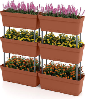 Letto Verticale Rialzato, 6 PZ Fioriere da Giardino per Verdure, Erbe e Fiori, Fioriere Elevate per Interni ed Esterni per Patio, Giardino e Balcone (Rosso)