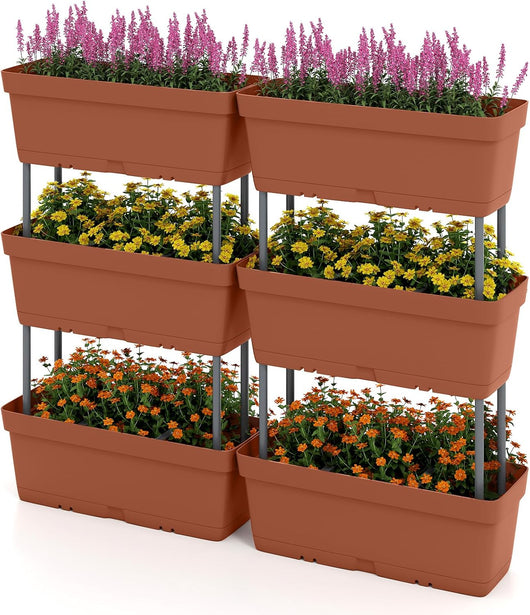 Letto Verticale Rialzato, 6 PZ Fioriere da Giardino per Verdure, Erbe e Fiori, Fioriere Elevate per Interni ed Esterni per Patio, Giardino e Balcone (Rosso)