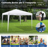 Gazebo Pieghevole da Giardino 295 x 295 cm, Gazebo Pop Up Impermeabile e Potezione Solare, Regolabile in Altezza, con Borsa da Trasporto, per Feste, Barbecue, Giardino e Spiaggia (Bianco)