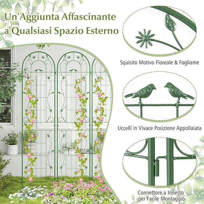 Grigliati per Rampicanti 220 x 50 CM, Set di 2 Tralicci di Metallo Antiruggine per Piante Rampicanti, Rose e Verdure, Decorazione Esterna per Giardino, Cortile e Patio (Verde)