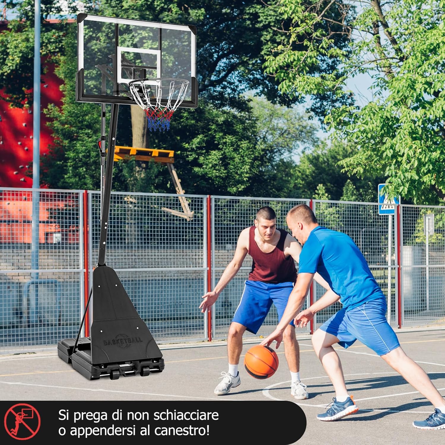Canestro da Basket Regolabile 150-365 cm in Altezza per Bambini ed Adulti, Canestro con Piantana con Ruote, Canestro con Asta e Base Riempibile per Interno ed Esterno