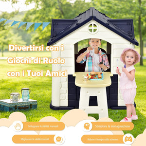 Casetta per Bambini con Porte e Finestre, Casetta Giocattolo con Tavolo, Set Giocattolo con 7 Pezzi, Ideale per Bambini 3-8 Anni, 164x124x132 cm (Blu)