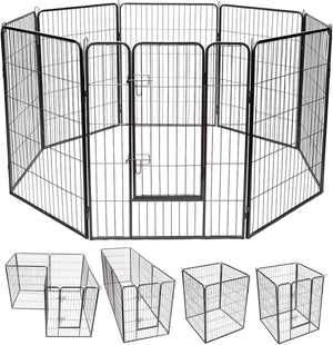 Recinto per Cani da Interno ed Esterno, Recinzione per Animali Domestici con 8 Pannelli di Metallo, Box per Cani, Gatti e Conigli, 80 x 100 cm