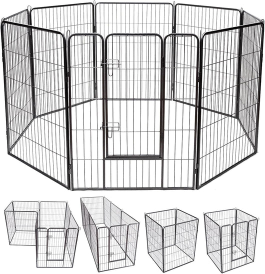 Recinto per Cani da Interno ed Esterno, Recinzione per Animali Domestici con 8 Pannelli di Metallo, Box per Cani, Gatti e Conigli, 80 x 100 cm