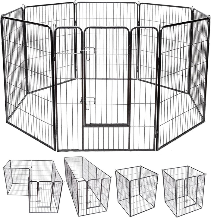 Recinto per Cani da Interno ed Esterno, Recinzione per Animali Domestici con 8 Pannelli di Metallo, Box per Cani, Gatti e Conigli, 80 x 100 cm