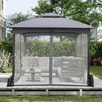 Gazebo da Giardino 3 x 3 m, Gazebo Impermeabile con Rete Mesh Staccabile e Terro Ventilato a Doppio Strato, Tenda Regolabile in Altezza per Feste, BBQ e Picnic (Grigio)