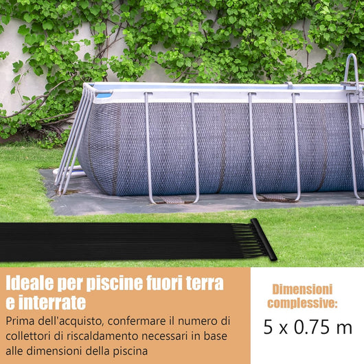 Riscaldatore Solare per Piscina, 2 PCS 500 x 75/600x75 cm Pannelli Solari in PE Resistente alle Intemperie e Assorbimento Efficiente, per 21500/25800 L Piscina Interrata e Fuori Terra (5m)