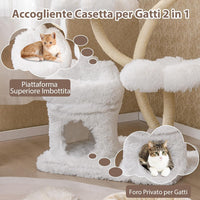 Tiragraffi per Gatti Alto 165cm,Alberi per Gatti con 4 Piattaforme, Tiragraffi in Sisal e Tubo di Supporto Robusto, Mobili per Animali da Interno (Bianco)
