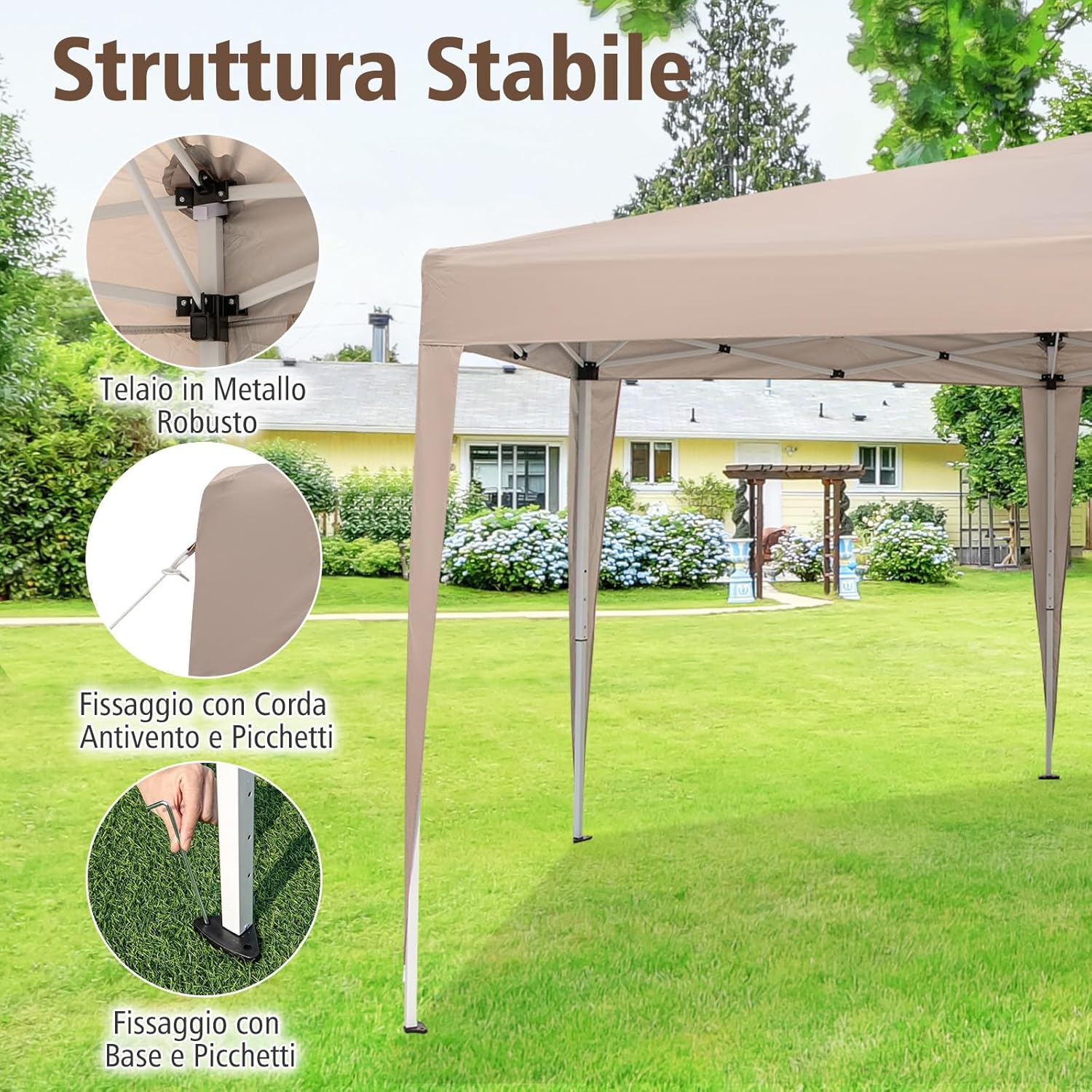 Gazebo Pop-Up Pieghevole 4 x 3,5 m, Gazebo da Giardino Impermeabile, Regolabile in Altezza, Tenda da Giardino con Borsa di Trasporto, per Campeggio e Feste