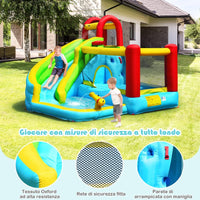 Castello Gonfiabile 6 in 1 per Bambini, Parco Acquatico con Trampolino, Parete di Arrampicata, Piscina, Scivolo, Cannone ad Acqua, Canestro Basket, Pallone e Borsa di Trasporto, 320x305x213cm