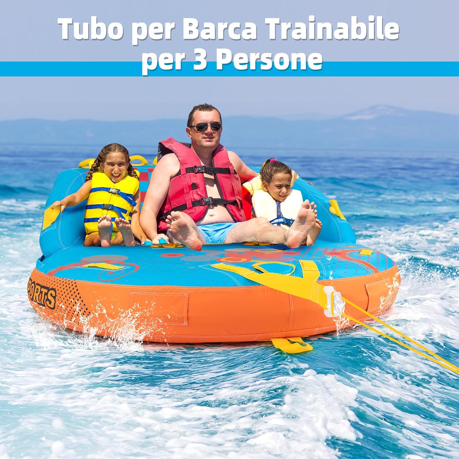Tube Trainabile per Barche 3 Posti, Trainabili Sportivi per Acqua, Divano Trainabile con Copertura, Punti di Traino Anteriore e Posteriore, Tube Gonfiabile per Trainare Gente sull'Acqua