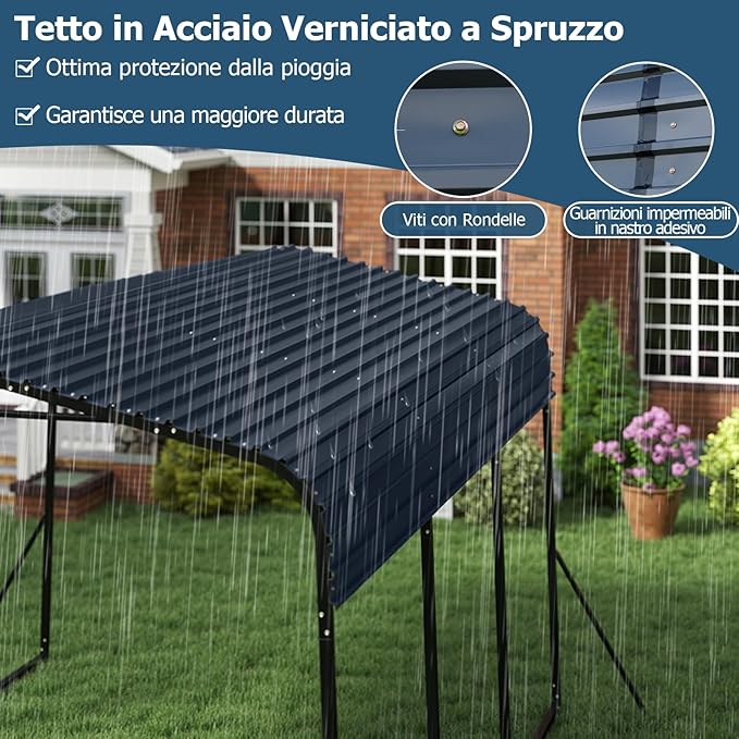 Tenda da Garage 440 x 300 cm, Tettoia per Auto in Metallo con Base Rinforzata e 4 Gambe Inclinate Aiiunte, Gazebo da Esterno per SUV, Feste e Barbecue