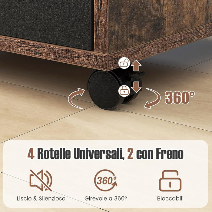 Cassettiera da Ufficio con 5 Cassetti e Ruote, Mobiletto Multiuso per Documenti e Cosmetici, Comodino con Ruote per Camera da letto Studio Ufficio e Soggiorno (Marrone)