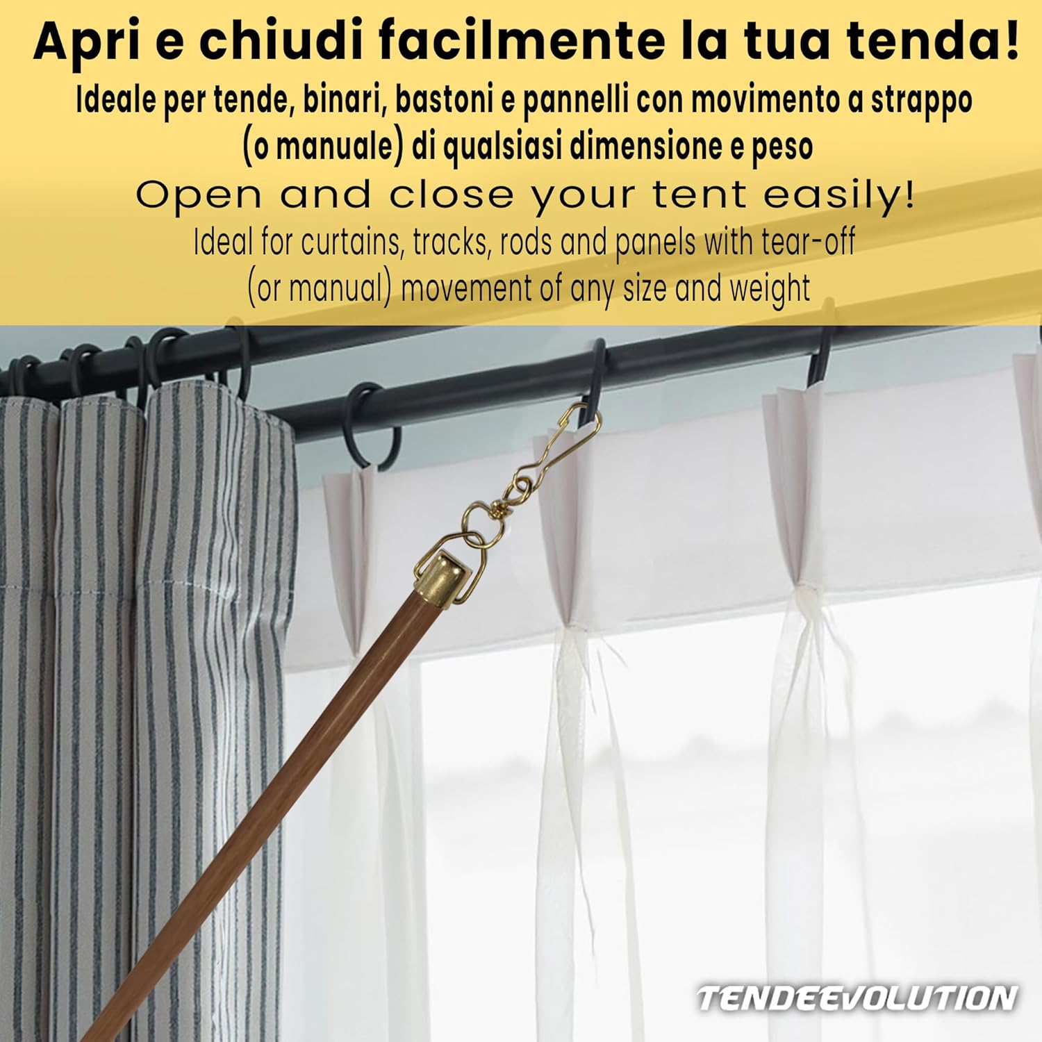 Frusta/Frustino Asta Tiratenda in Legno Ciliegio di 125cm, Diametro 1cm - Ottima per Scorrimento della Tenda - Durevole e Robusto