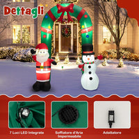 Arco di Natale Gonfiabile 245 cm, Decorazione Gonfiabile da Esterno con Babbo Natale e Pupazzo di Neve, con Luci LED Brillanti e Soffiatore Integrato, Decorazione di Benvenuto per Festa