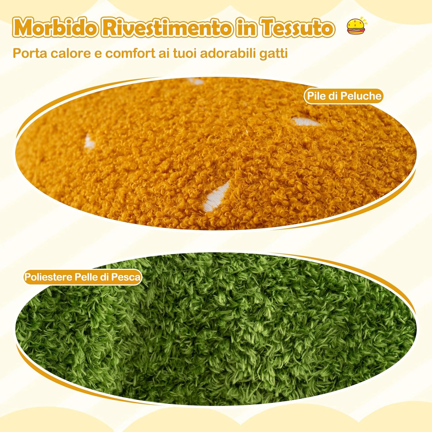 Cuccia per Gatti Carino, Condominio per Gatti a Forma di Hamburger con Cuccia Imbottita, Giocattolo Morbido Sospeso e Cuscino Morbido Rimovibile e Lavabile, Casa per Gattini, 37 x 37 x 41 cm
