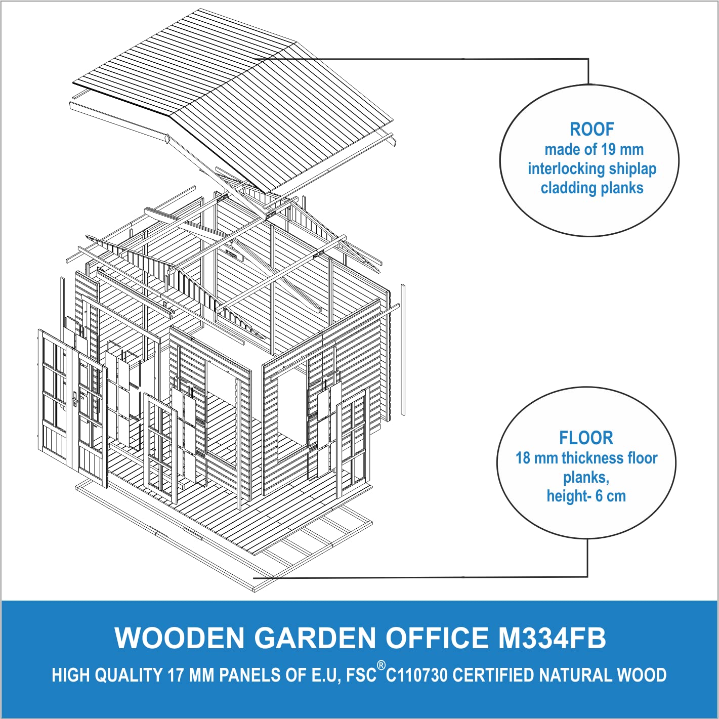 TIMBELA M334FB Ufficio in legno da giardino - 6m2