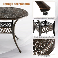 Tavolo da Pranzo Rotondo da 90 cm, Tavolo da Esterno in Alluminio con Foro per Ombrellone da 5 cm Struttura Resistente Piedini Regolabili, Tavolo Rotondo da Giardino Esterno, 90 x 74 cm