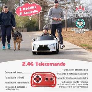 Lexus Auto Elettrica per Bambini, Macchina Elettrica Cavalcabile con Telecomando Luci LED Luminose Musica e Storie, 3-5 km/h, per Bambini 37-96 Mesi (Bianco)