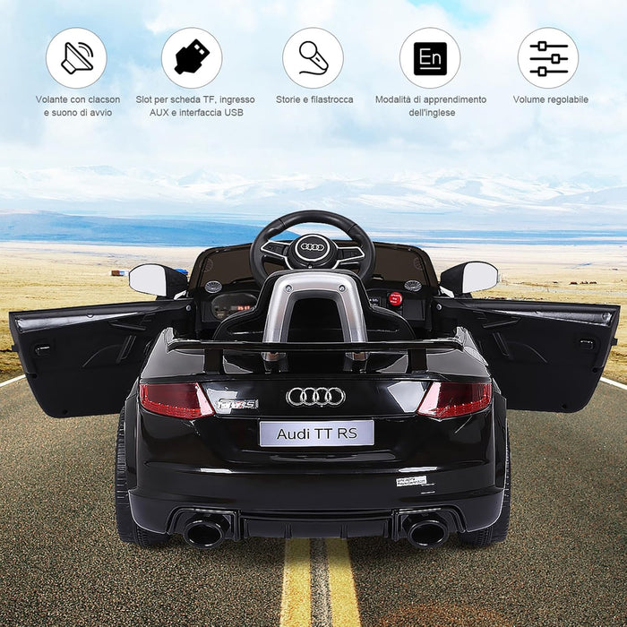 Audi 12V Auto Elettrica per Bambini, Macchina Elettrica con Velocità 2,5-5 km/ora, con Telecomando USB MP3 Luci LED (Nero)