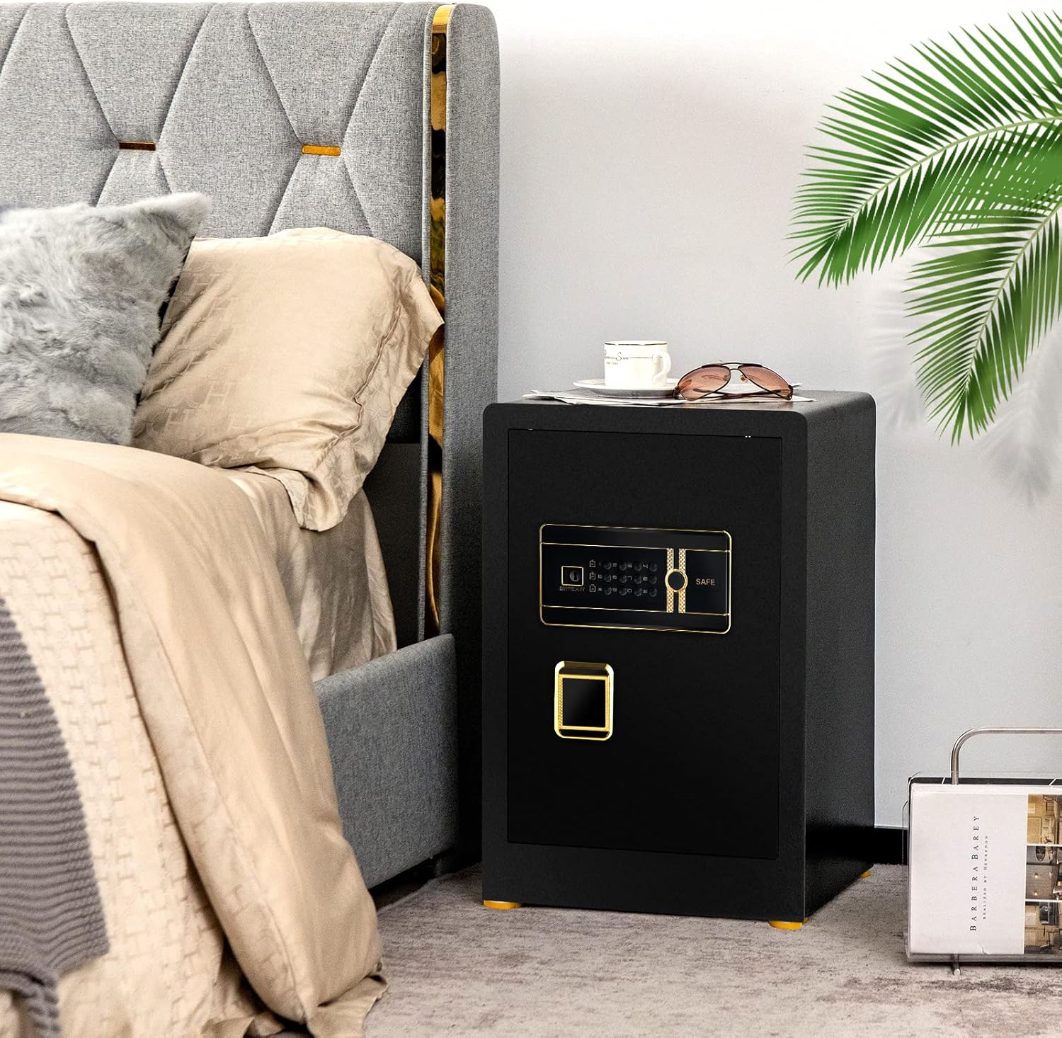 Cassetta di Sicurezza, Cassaforte di Sicurezza con Tastiera Digitale e Serratura a Chiave, in Acciaio con Ripiano Rimovibile, 35,5x38x59 cm