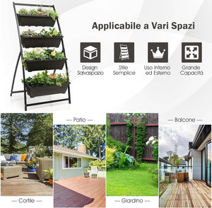 Letto da Giardino Rialzato Verticale, Fioriera Elevata a 4 Livelli con Fori di Drenaggio, Fioriera Autoportante per Interni ed Esterni per Verdure, Erbe e Fiori (76 cm x 70,5 cm x 160 cm)