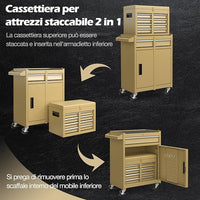 Cassettiera Portautensili a 4 Cassetti, Carrello per Attrezzi con Ruote Bloccabili Ripiano Regolabile e Rivestimento Antiscivolo, 59 x 28 x 102 cm (Giallo Deserto)