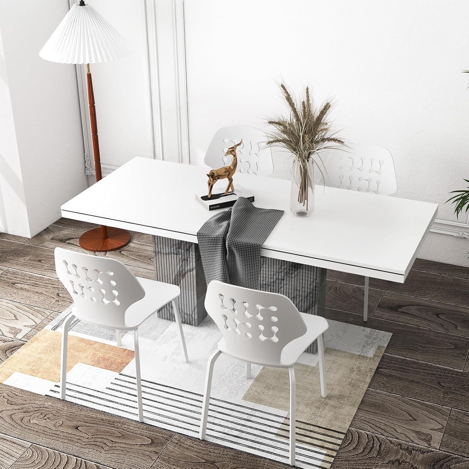 COSTWAY Set di 4 Sedie da Pranzo in Metallo, Sedie da Cucina Moderne con Schienale Traforato e Gambe in Metallo, Sedie senza Braccioli per Sala da Pranzo, Soggiorno, Portata 150 kg (Bianco)