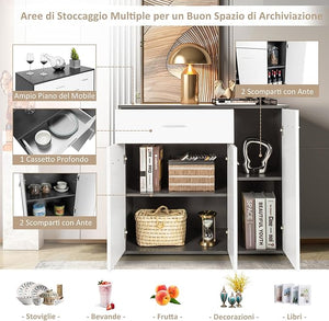 Mobile Credenza Moderno, Armadietto per Cucina con Cassetto e 3 Ante e Ripiano Regolabile, per Cucina, Sala da Pranzo e Soggiorno, 88 x 40 x 80 cm
