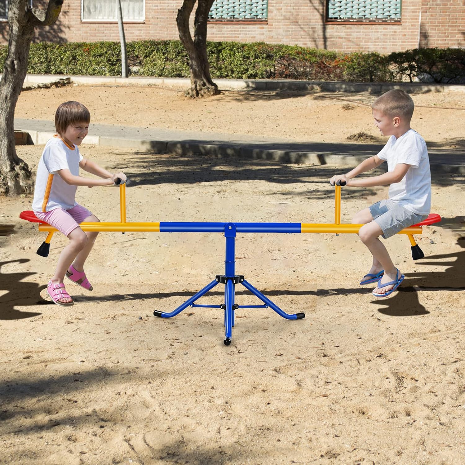 Altalena Basculante per Bambini, Altalena Saliscendi a 360° con Fermo per le Gambe, Altalena Basculante per Esterno Cortile e Parco Giochi, 2 Posti a Sedere
