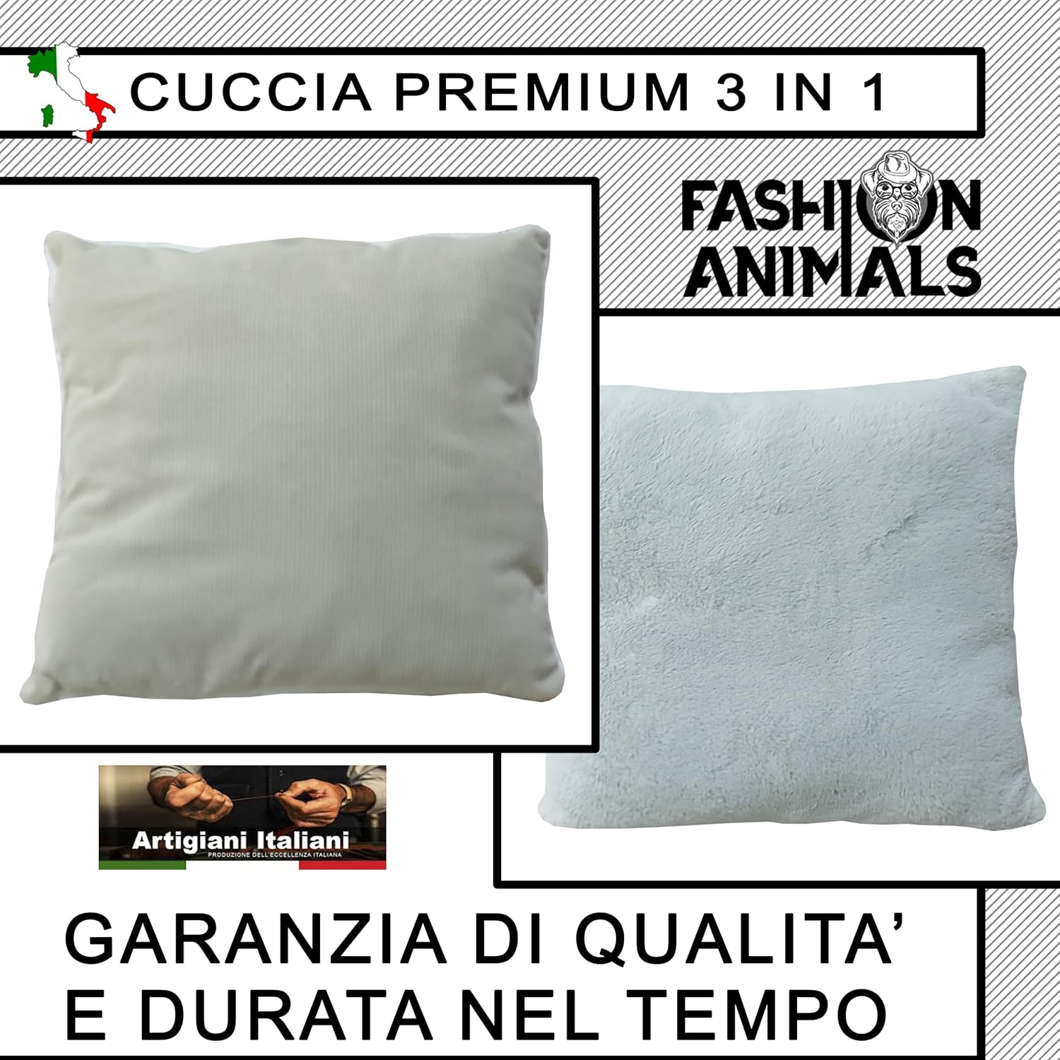 Cuccia Premium per cani e gatti - Letto morbido e confortevole - Base antiscivolo - Resistente e Facile da lavare (3 in 1-Beige)