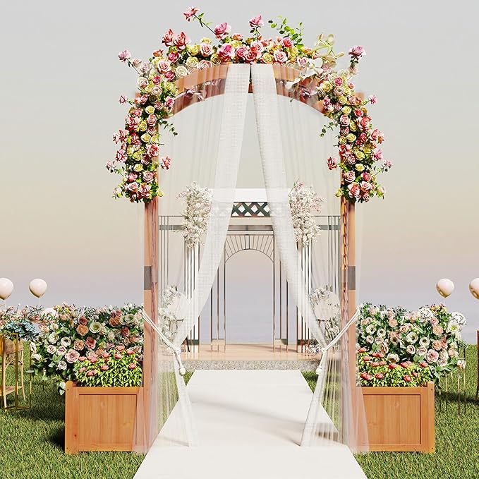 Arco da Giardino in Legno con Fioriere, Graticcio Arcuato Alto 200 cm per Piante Rampicanti, Verdure e Fiori, Pergolato da Esterno per Decorazione Cerimonia di Festa