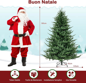 Albero di Natale 136/183/213 cm, Albero di Natale Artificiale Pre-Illuminato con 386/788/1130 Rami in PE e PVC, 180/280/380 Luci a LED Bianco Caldo e 8 Modalità di Illuminazione (183 cm)