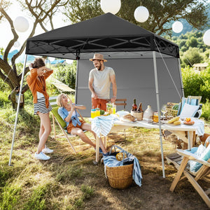 Gazebo Pop-up da Esterno 182 x 182 cm, Gazebo Pieghevole con 1 Parete Laterale, Gambe Inclinabili Regolabili e 4 Picchetti, Tendone Impermeabile per Feste, Campeggio e Picnic (Nero)