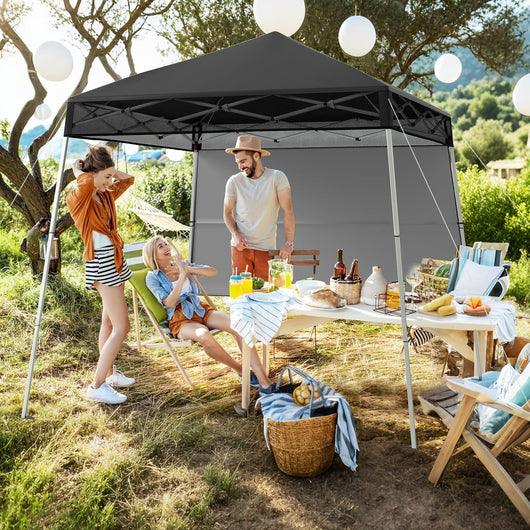 Gazebo Pop-up da Esterno 182 x 182 cm, Gazebo Pieghevole con 1 Parete Laterale, Gambe Inclinabili Regolabili e 4 Picchetti, Tendone Impermeabile per Feste, Campeggio e Picnic (Nero)