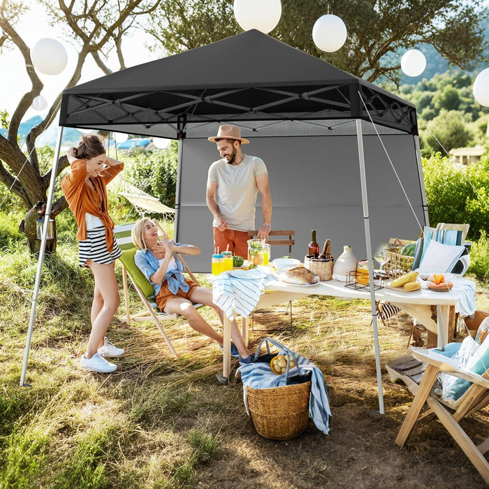 Gazebo Pop-up da Esterno 182 x 182 cm, Gazebo Pieghevole con 1 Parete Laterale, Gambe Inclinabili Regolabili e 4 Picchetti, Tendone Impermeabile per Feste, Campeggio e Picnic (Nero)