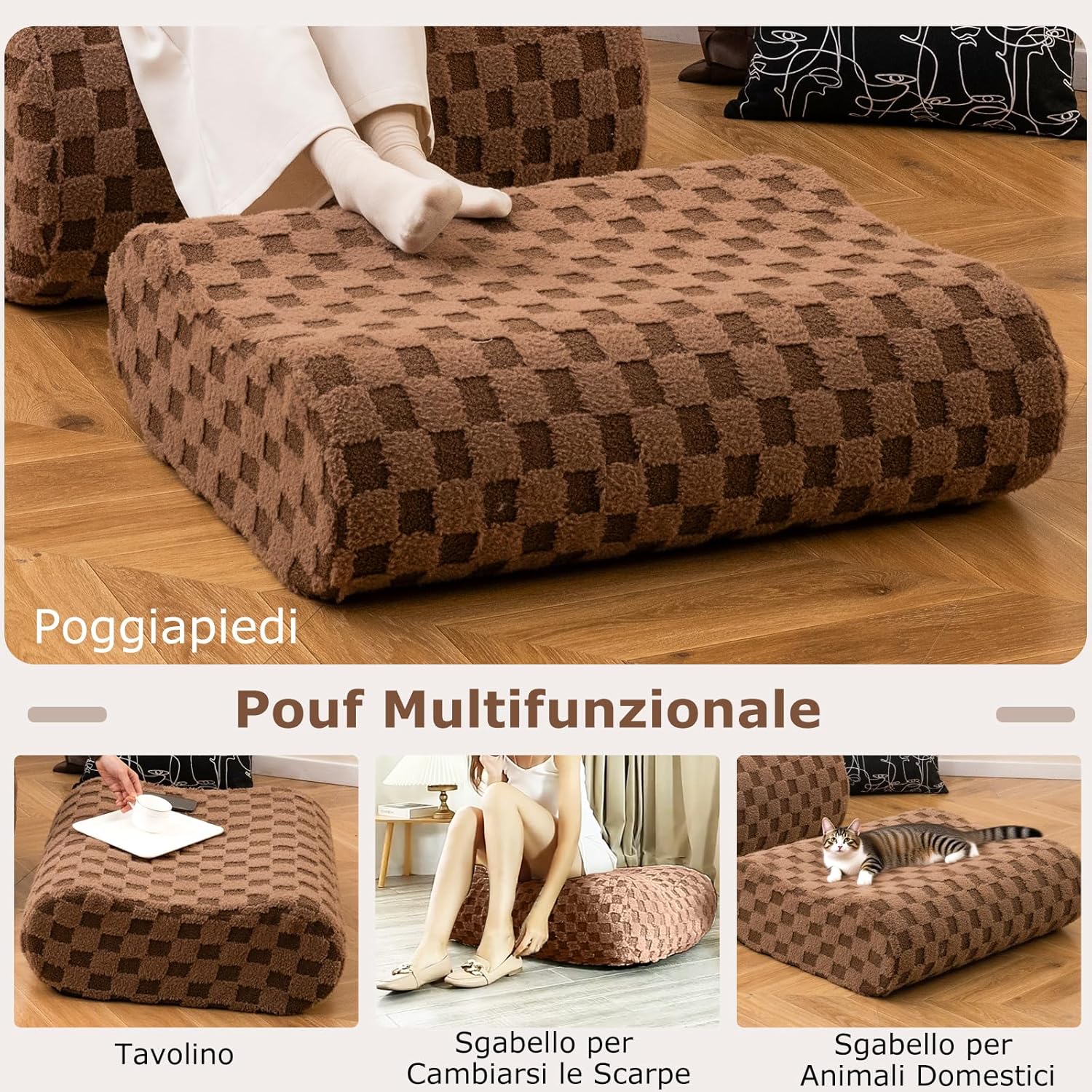 Sedia a Sacco con Pouf, Divano in Spugna ad Alta Elasticità, Fondo Antiscivolo e Copertura in Velluto Lavabile, Comoda Poltrona Pigra per Soggiorno Camera da Letto Sala Lettura (Marrone)