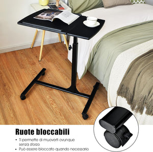 Tavolino Salotto Regolabile in Altezza e Inclinazione, Tavolo da Letto e da Divano con Ruote, Tavolino Porta PC Multiuso per Soggiorno e Camera da Letto, 64 x 45 x 71-93 cm (Nero)