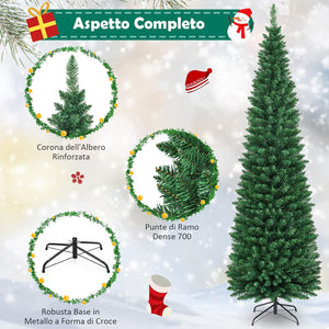 Albero di Natale 150/180/210/240 cm, Albero di Natale Slim con 220/400/700/1000 Rami Folti e Realistici e Base in Metallo, Albero di Natale Artificiale per Casa e Negozio, Verde (210 cm)