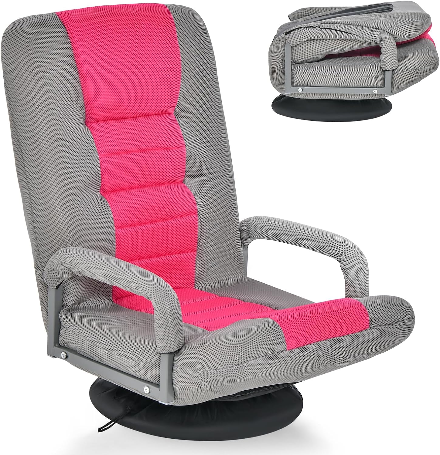 Sedia da Pavimento Pieghevole, Poltrona Sedia da Yoga per Meditazione, Portatile Inclinabile Girevole, da Salotto Camera da Letto (Rosa e grigio)