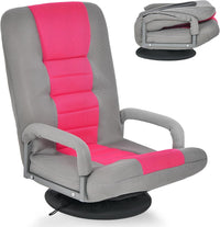 Sedia da Pavimento Pieghevole, Poltrona Sedia da Yoga per Meditazione, Portatile Inclinabile Girevole, da Salotto Camera da Letto (Rosa e grigio)