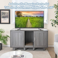 Mobile per Lettiera per Gatti 120 x 52 x 65 cm, Casetta per Gatti con 2 Ante, Fori, Tiragraffi e Gambe Staccabili, Mobile Versatile e Moderno per Salotto (Quercia grigia)