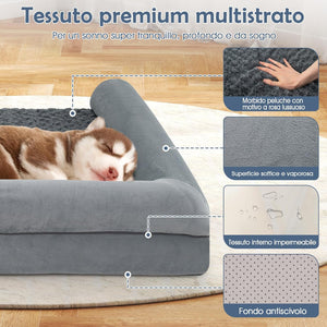 Cuccia Cane Interno in Schiuma, Brandina per Cani con Cuscino, Copertura Rimovibile e Tessuto Interno Impermeabile, Lettino per Animali Domestici, Grigio (113 x 89 x 18 cm)