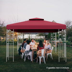 Tettoia di Ricambio per Gazebo da 3 x 3 m, Doppio Strato Superiore, Copertura per Gazebo da Giardino con Gancio e Chiusura a Strappo (Rosso)