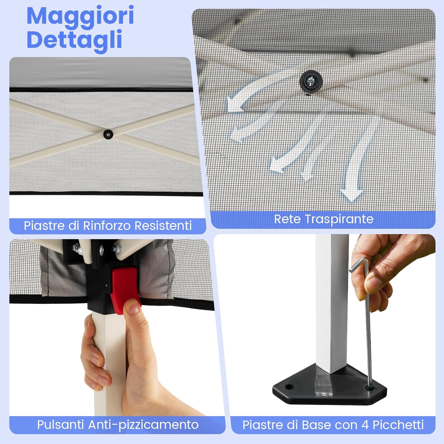 Gazebo Pop-up da Esterno 182 x 182 cm, Gazebo Pieghevole con 1 Parete Laterale, Gambe Inclinabili Regolabili e 4 Picchetti, Tendone Impermeabile per Feste, Campeggio e Picnic (Grigio)