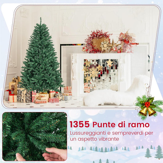 Albero di Natale 180/225/275 cm, Albero di Natale Artificiale con 1355/2254/3594 Rami e Base in Metallo, Albero di Natale Realistico e Denso per Casa, Ufficio e Negozio, Verde (180 cm)