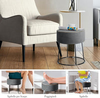 Pouf Rotondo Poggiapiedi 41cm, Sgabello Moderno da Trucco con Base in Metallo, Sedile Imbottito Spesso e Piedini Antiscivolo per Toeletta, Comodino e Divano (Grigio)