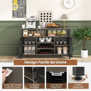 Mobiletto Portabottiglie, Credenza Cucina con Porta Bottiglie di Vino, Mensola Aperta, per Soggiorno, Cucina, Bar, 140 x 40 x 82,5 cm (Grigio)