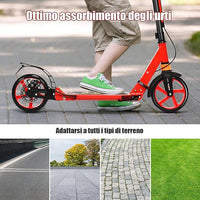 Monopattino Bambini e Adulti, Monopattino a Spinta Pieghevole e Regolabile in 3 Altezze, Monopattino Portatile con 2 Ruote, Cavalletto, Freno e Pedale Antiscivolo, Portata 100 kg