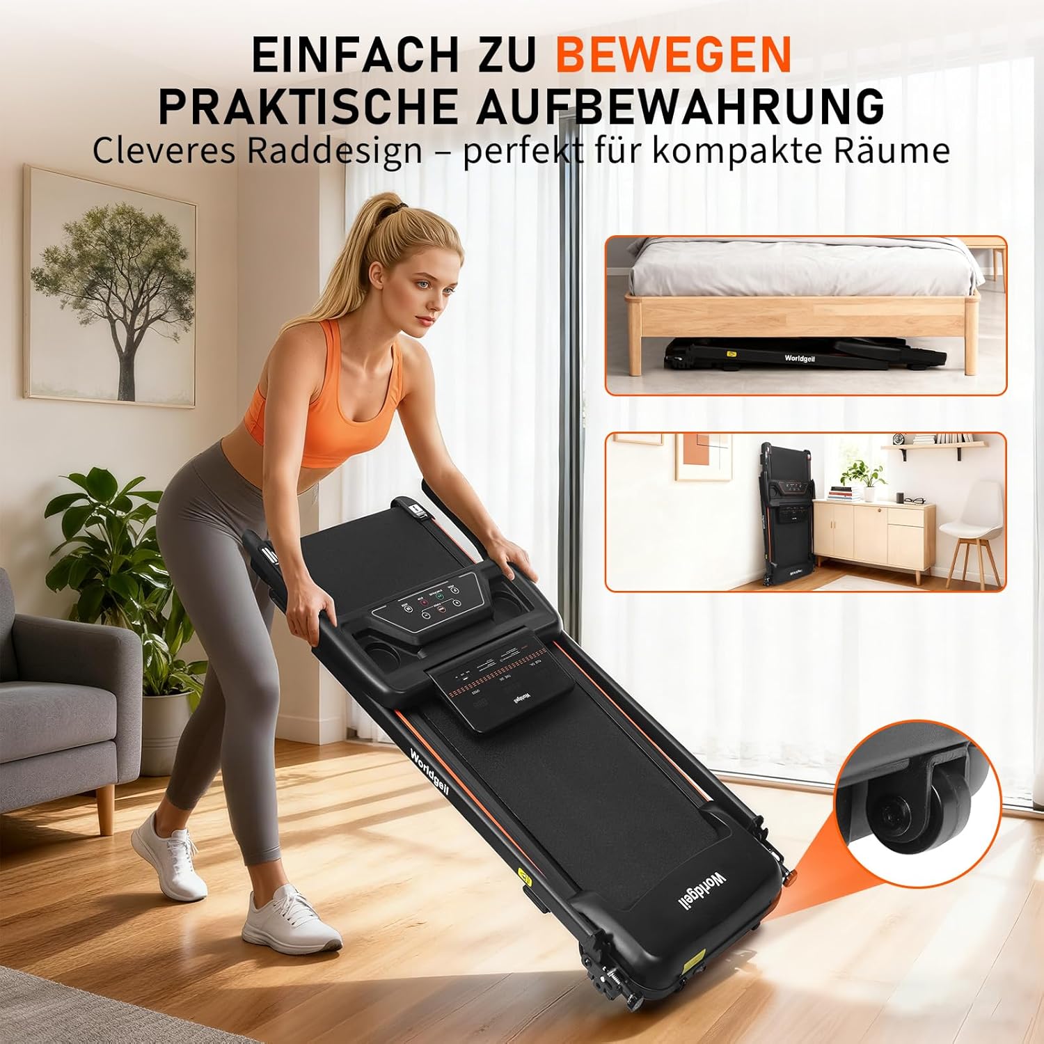 ZMH Tapis roulant da casa pieghevole con schermo LED e corrimano pulsante di misurazione della frequenza cardiaca